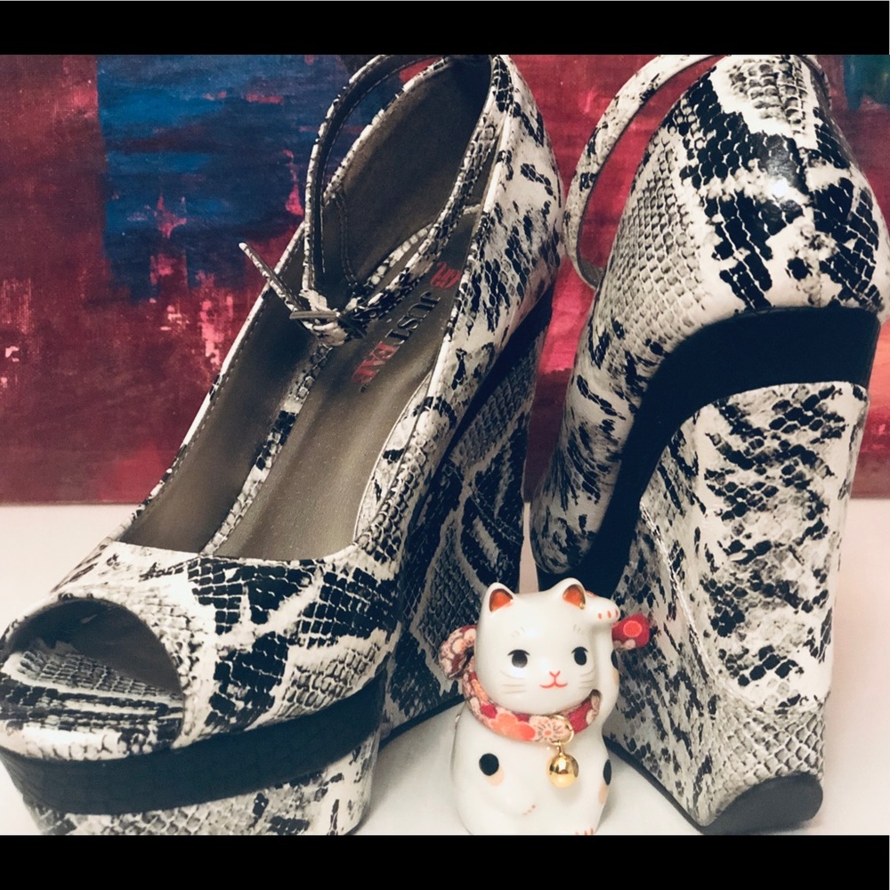 Just Fab Leather Snake Print Platform Wedge